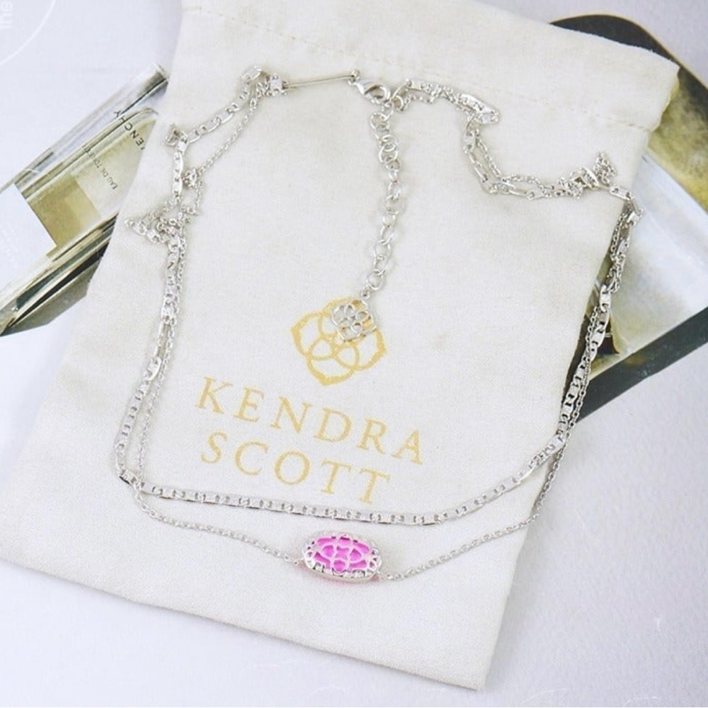 Kendra Scott Elisa Multi Strands Magenta Pink Necklace Silver Tone - Picture 4 of 5